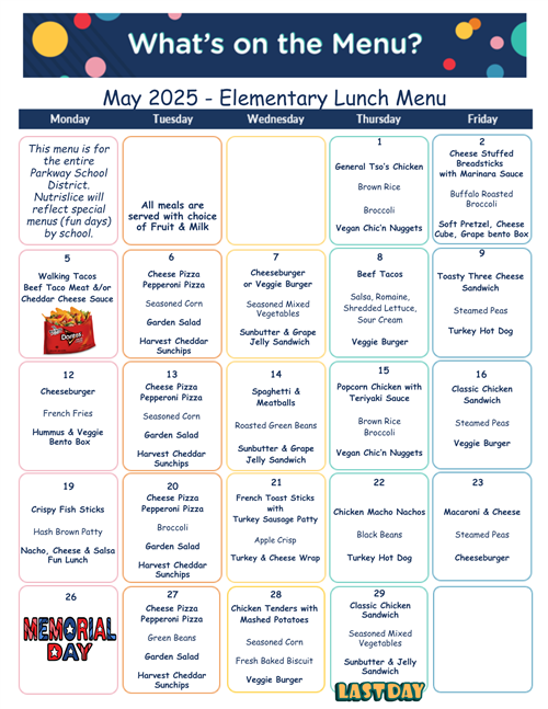 May lunch menu